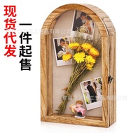 Wooden Photo Frame Display Box Oval Decorative Photo Frame Box Solid Wood Shadow Box Hanging Dried F