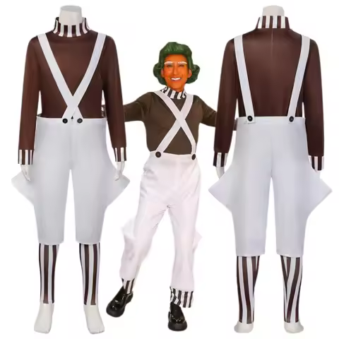 Chocolate Oompa Loompa Cosplay Costume Anime Wig Movie Factory Worker Cosplay Full Set Outfits for M