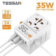 TESSAN Fast Charger Travel Adapter, 35W Universal All in One Worldwide Travel Adapter Power Converters Wall Charger AC Power Plug Adapter with Dual USB Charging Ports for USA EU UK