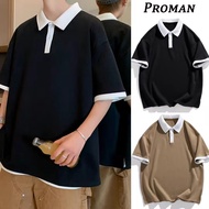【Dari Perak】ProMan baju t shirt lelaki berkolar Warna padanan kolar retro kasual lelaki kasual baju 