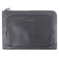 成色極佳 □ COACH CU113 Ethan Portfolio 經典帆布皮革Logo銀色五金第二隻手拿包 黑色 男士