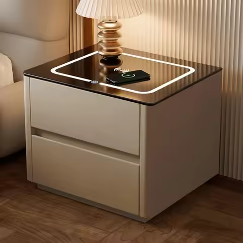 Bedroom Nordic Marble Base Nightstand Led Modern Wood Smart Nightstand Set 2 Modern Compact Beside T