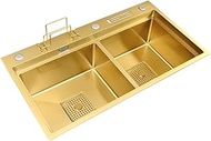 Single Bowl Gold Stainless Steel Durable Sink Multifunctional Large Size Double Slot Dish Washing Basin Kitchen Home Decoration Bar Sink (Color : Gold, Size : 78 * 46 * 24cm)