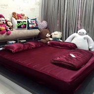 ( Lụa Loại 1) Bộ 5 Món Chăn Trần Bông Ga Gối Phi Lụa Màu Đỏ Mận Cao Cấp Mềm Mại Lan Pham Bedding