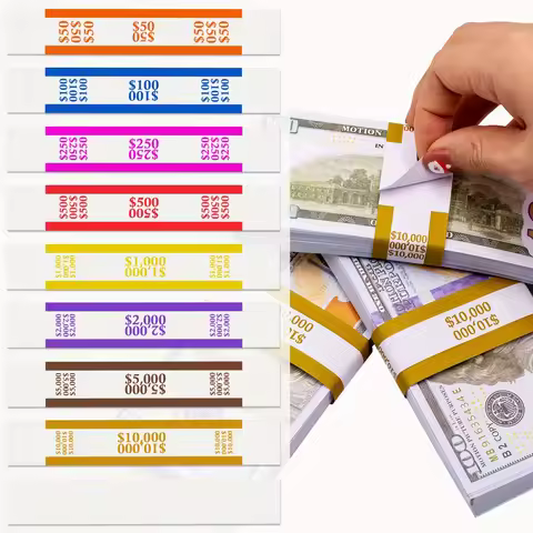 400pcs Assorted Money Bands Self--Sealing money straps bill glued Duty-Kraft floss cash currency bin