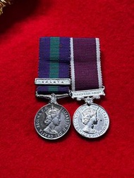 英國 戰役服務獎章 (馬來亞)+ 陸軍長期服務獎章 (BRITISH) Two Miniature Medals, Swing Mounted: General Service Medal (Mala