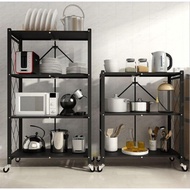 ✶⭐ AZ ⭐ 4 Layer Folding Kitchen Shelf With Wheels Floor 3 layer 5layer foldablePractical