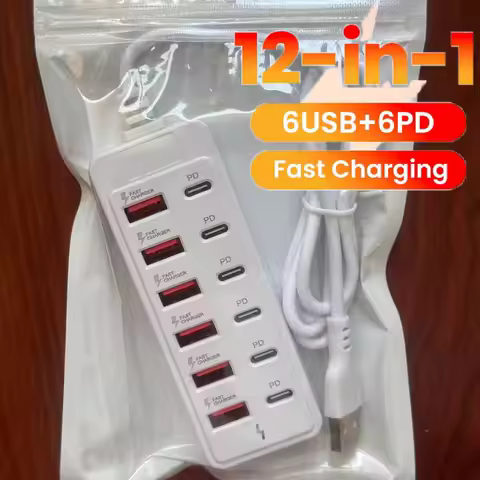 12 in 1 Charging Station Power Strip USB C Hub USB2.0 High Speed Data Transfer Converter 6USB 6 Type