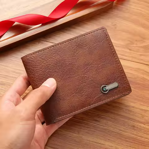 Men Wallet Business Casual Short Leather Wallet RFID Blocking Slim Bifold Wallet for Men