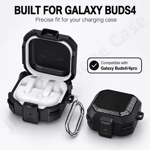 for Samsung Galaxy Buds 4Pro/Buds 4 Case Secure Lock Carbon Fiber Shockproof Hard Shell with Cleanin