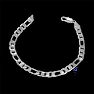 GY New Fashion Jewelry 925 Sterling Silver 6MM Flat Sideways Chain Bracelet For Unisex Man Women Gif