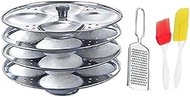 Combo of Stainless Steel 4 Plate idli Maker Stand (16 Slot), Silicone Spetula &amp; Oil Brush with Stainless Steel Cheese Grater
