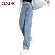 Clashe Seluar Jeans Wanita Loose Straight Cut Casual Fashion Mopping Women Palazzo Denim Pants Perem
