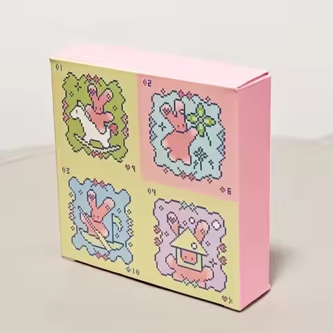 Kawaii Pixel Art Pinkish Lenormand Deck - 42 Cute Rabbit Oracle Cards 7x7cm for Divination, Square M
