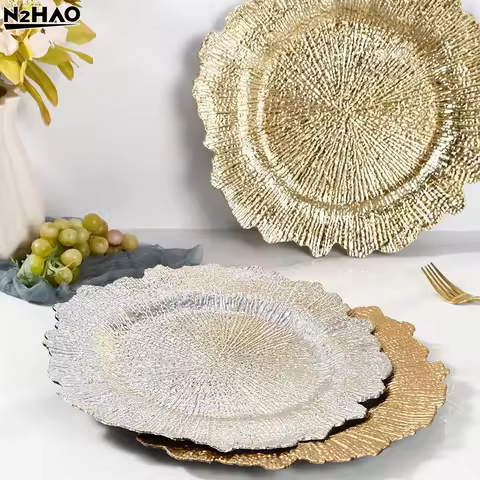 Plastic Charger Plates 33CM Reef Floral Round Design for Wedding Table Setting Banquet Event Set