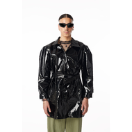 Thaythem | Glossed-Up Overcoat in Midnight เสื้อโอเวอร์โค้ทสีดำหนังแก้ว