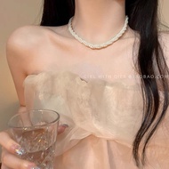 Baroque Pearl Necklace Female Light Luxury Niche Double Layer Necklace High-End Feeling Imitation Pearl Clavicle Chain Jewelry Accessories Girls Necklace iu Cute Jewelry Wear Matching Accessories Gift Jewelry