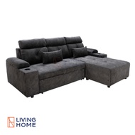 โซฟา L-Shape 3 ที่นั่ง ดึงนอนได้ รุ่น MUNICH (มิวนิก) หุ้มผ้าฮอลแลนด์ สีน้ำตาล  สีเทา | Livinghome F