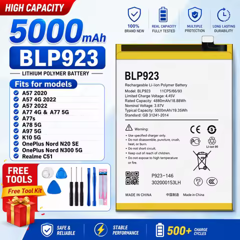 Phone Battery BLP923 500mAh Premium Replacement For OPPO OnePlus A77 5G A77S A78 A97 5G A57 A57s A58