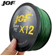 ABJKO JOF X12เอ็นตกปลาถัก500เมตร25LB-92LB สาย PE Stength สูงทนต่อการขัดถูเส้นใยหลายสีเขียวเหลืองเทา 