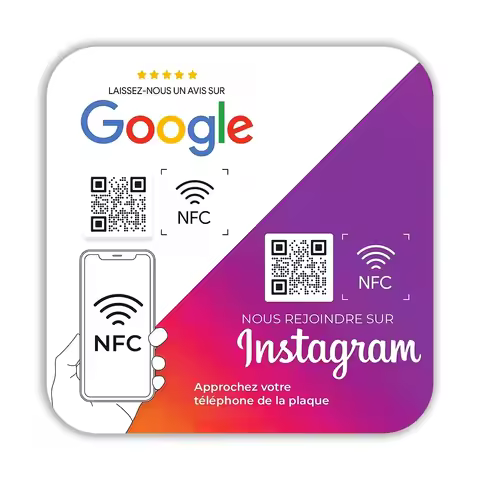 2 in 1 Social Media Connected Plate Tap or Scan Contactless NFC QR Code Sign Acrylic Google Review Q