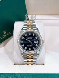 👑[現貨]🔥💎 Rolex Datejust 勞力士日誌系列 m126283rbr ✅原黑面鑽✅原鑽圈 36mm表徑 自動機械 2024年全套 rolex submariner/rolex dayto