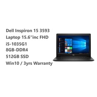 Dell Inspiron 15 3593 Laptop / 15.6"inc / i5-1035G1 / 8GB-DDR4 / 512GB M.2 / Win10 / 3yrs Warranty