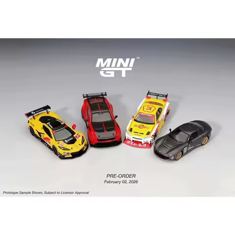 MINI GT 1:64 #1205 Mazda RX-7 RE-Amemiya Matsukiyo KOKU 3 Chevrolet Corvette Z06 GT3.R Alloy Die Cas
