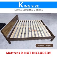 WARMLUMBER King Size (180cm x 200cm) Full Solid Rubberwood Bed Frame with HeadBoard Wooden Katil Kay