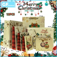 12pcs Christmas Paper Bag Xmas Gift Bag Brown Kraft Rope Handle Hand Bags Vintage Paperbags