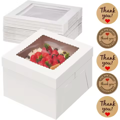 3/6/12pcs Cake Boxes,8x8x8In White Cake Box with Window,Square Cardboard Cake Box for Cake Decoratin