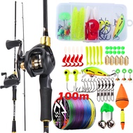 Sougayilangชุดรอกตกปลา ชุดล้อรอกตกปลาครบชุด180 210 ซม. 2 ส่วนคันเบ็ดและรอกตก 19 + 1BB 100 ม. pe เหยื