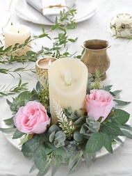 1 pieza Corona artificial de velas mini en forma de columna, decoración de floreros de velas para centro de mesa de bodas con rosas