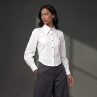 KEMEJA Algefer Faima AF0a • modern-fit waist-length shirt (semi-crop-top) with bishop-sleeve sleeves
