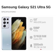 Used Samsung Galaxy S21 Ultra 5G [12GB RAM + 256GB/512GB ROM] || Exynos 2100 [[ ORIGINAL Samsung Mal