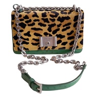 全新意大利名牌PRADA綠色鴕鳥皮拼馬毛斜跨手袋包包 100%正版精品