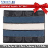 Coach Men Wallet In Gift Box Slim Billfold Wallet In Si Charcoal Black / Midnight Dark Blue #3004