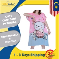 READY STOCK | SD-9 Plus Size Cartoon Pyjamas Baju Tidur Rumah Women Dress Comfortable Short Sleeves Round Neck Sleepwear