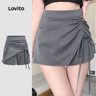 Lovito Women Casual Skirts Plain Drawstring Lace Up With Safety Summer/Spring Shorts Skirts L133AD47