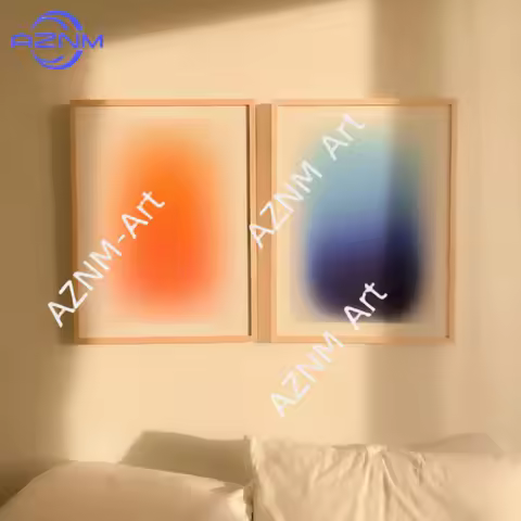 1PC/2PCS Modern Minimalist Wall Art Gradient Swoosh Blue Orange Canvas Print Poster Home Living Room