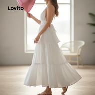 Lovito Boho Gaun Bertingkat Polos untuk Wanita Saiz Besar L133AD055