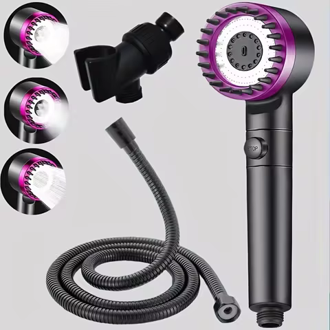 1 set of pressurized shower head, 3-Speed Adjustable Massage 1-Click Stop,Universal Interface Hose K