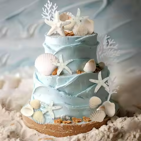 Beach Cake Decorations with Starfish Artificial Plumeria Flower for Hawaii Aloha Summer Theme Weddin