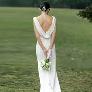 สไตล์เกาหลี งานแต่งงานแบบเบา เดรส 2024 ใหม่ เรียบง่าย Silken Tail Backless Travel Photography Super