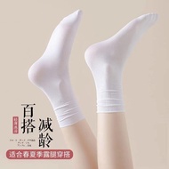 Free Shipping💎New Style Pure Desire Style White Socks Spring Summer Thin Style Summer Long Tube Ice 