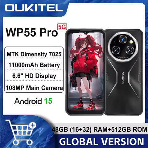 Oukitel WP55 Pro 5G Rugged Smartphone 16GB+512GB 33W Android15 Mobile Phone 11000mAh 6.6" FHD+ 108MP