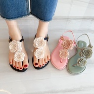 2024 Melissa รองเท้าแตะลายดอกไม้แบบเดียวกับรองเท้าเจลลี่พื้นนิ่มรองเท้าชายหาดแบบเปิดนิ้วเท้าแบบลำลองส้นแบน ~