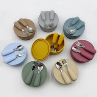 Children's 316 Stainless Steel Tableware Set: Spoon, Fork, Lidded Silicone Suction Bowl – Baby Weani