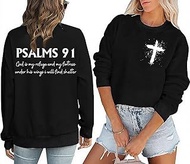 Psalms 91 Sweatshirt Women Christian Lightweight Sweatshirts Cross Jesus Long Sleeve Pullover Top Sh