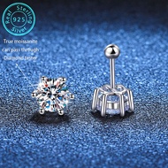 1CT genuine GRA moissanite earrings, fashionable screw six claw S925 silver women's diamond earrings